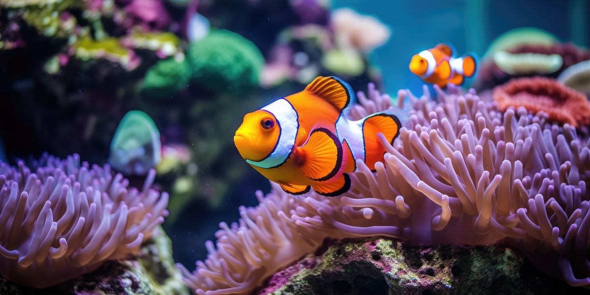 Farbenfrohe Meerwasser-Unterwasserwelt mit bunten Fischen und Korallen