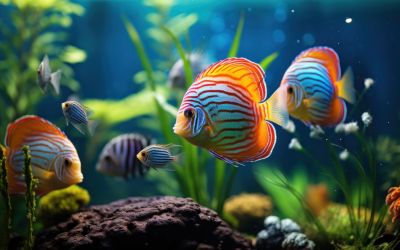 Eine Gruppe von leuchtenden Diskusfischen