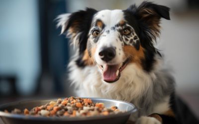 Junger Hund wartet sehnsüchtig auf sein Futter