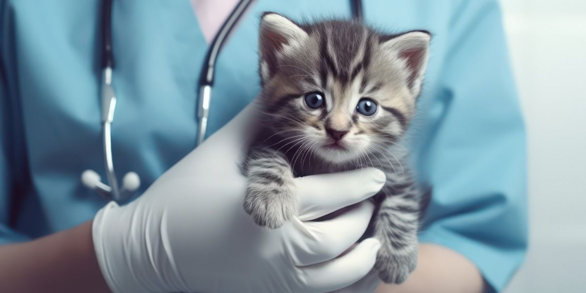 Tierärztin hält ein kleines süßes Katzenbaby