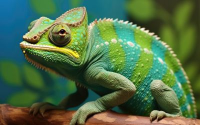 Schönes Chamäleon auf einem Ast sitzend.